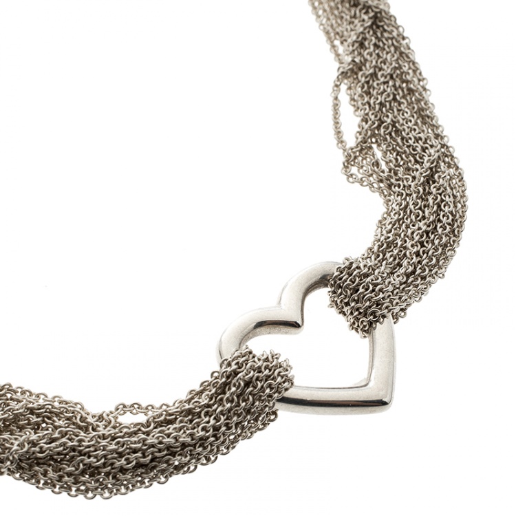 Pre Owned Tiffany & Co Heart Mesh Chain Silver Toggle Necklace