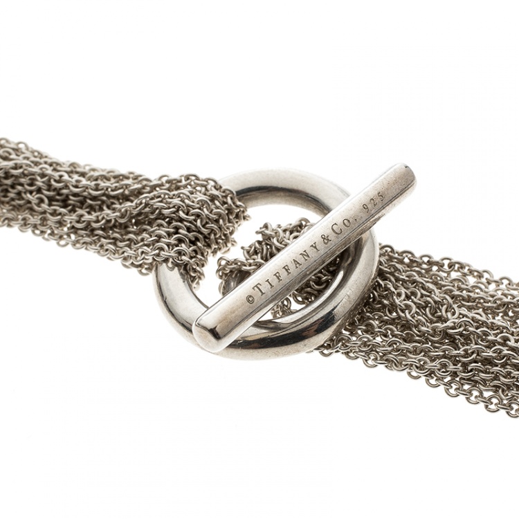 Pre Owned Tiffany & Co Heart Mesh Chain Silver Toggle Necklace