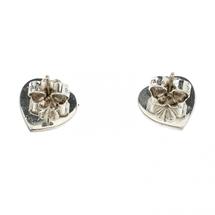 مملوكة مسبقًا Tiffany & Co. Return To Tiffany Mini Heart Tag Silver Stud Earrings
