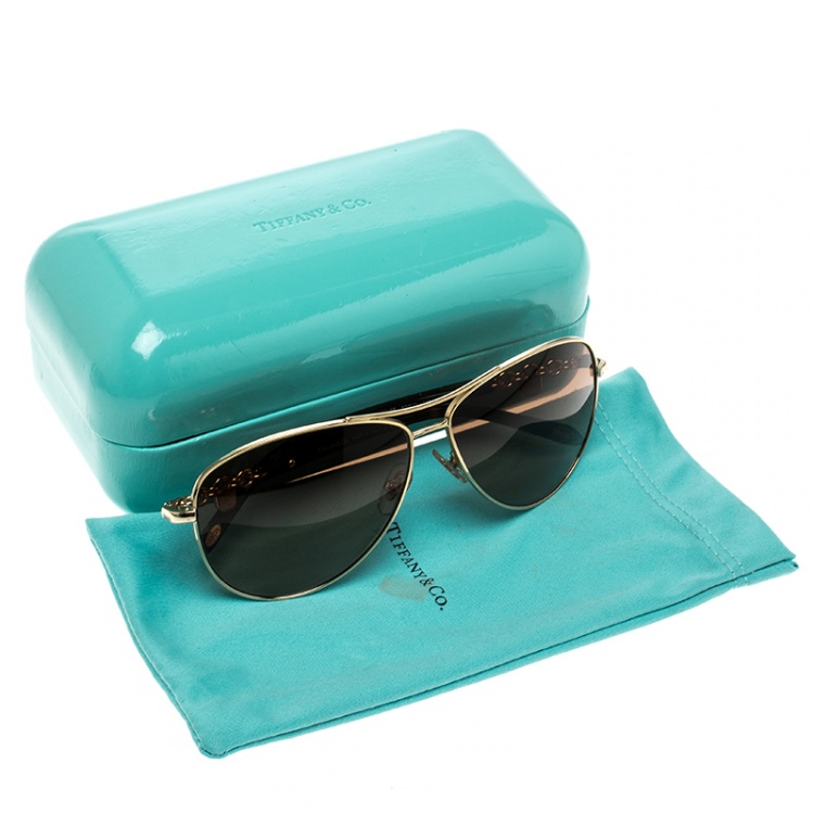 Pre Owned Tiffany & Co. Gold Plated/ Brown Gradient TF3034 Aviator Sunglasses