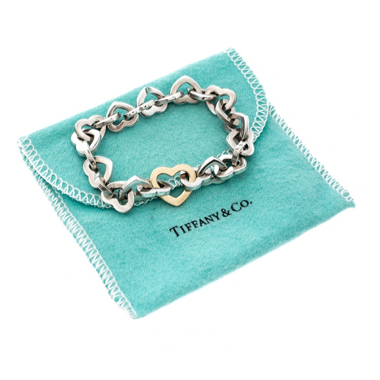 Pre Owned Tiffany & Co. Heart Link 18k yellow gold & Silver Bracelet 17 cm