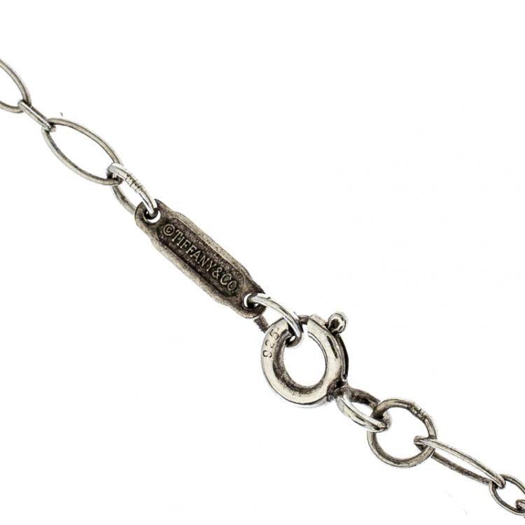 Pre Owned Tiffany & Co. Knot Key Enamel Silver Pendant Oval Chain Link Necklace 