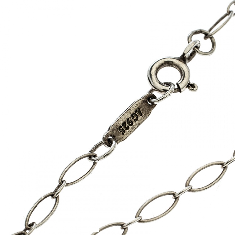 Pre Owned Tiffany & Co. Knot Key Enamel Silver Pendant Oval Chain Link Necklace 