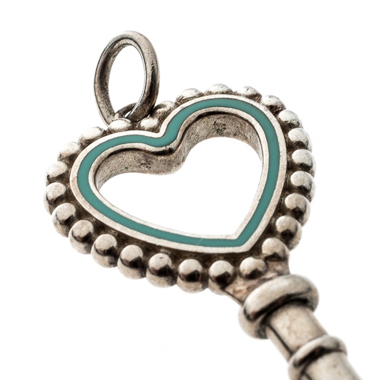 Pre Owned Tiffany & Co. Beaded Heart Enamel Key Silver Pendant