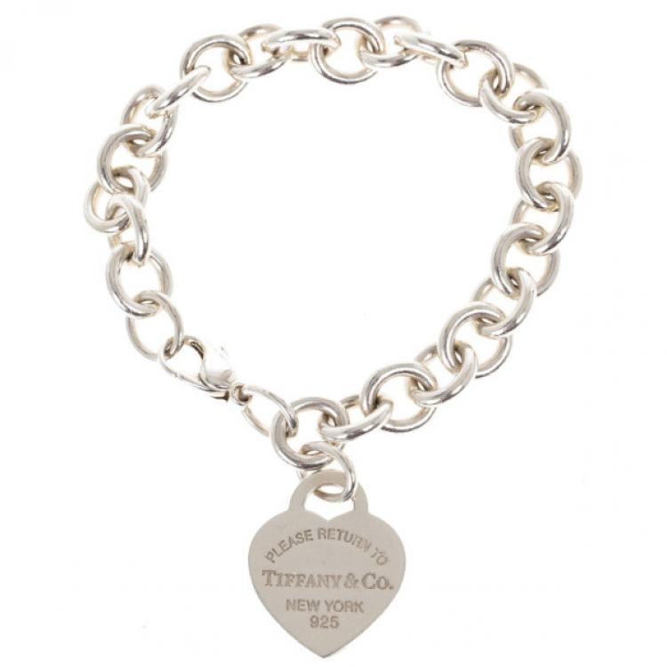 Pre Owned Tiffany & Co. Return To Tiffany Heart Tag Charm Silver Bracelet 18CM