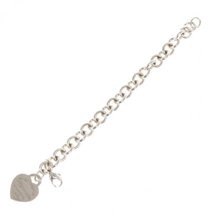 Pre Owned Tiffany & Co. Return To Tiffany Heart Tag Charm Silver Bracelet 18CM