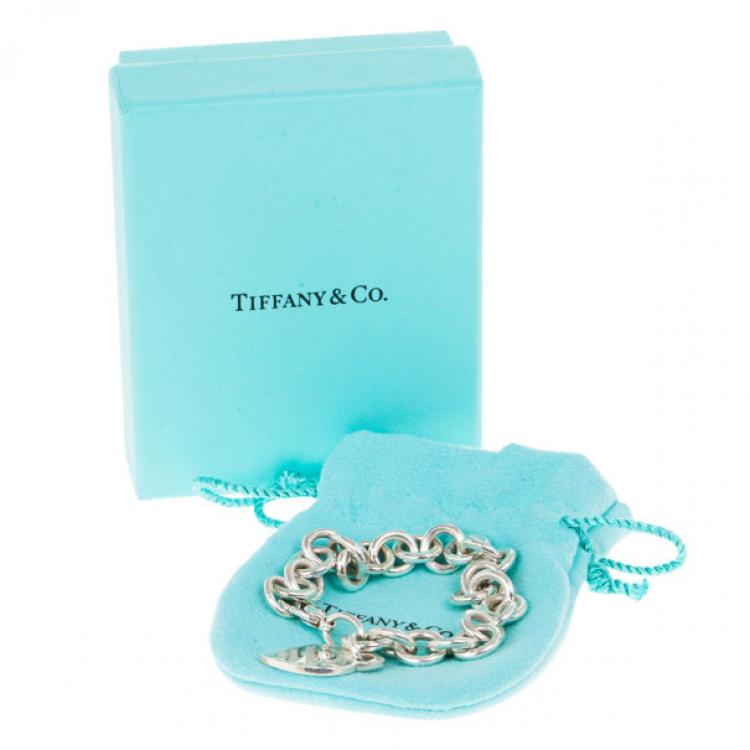 Pre Owned Tiffany & Co. Return To Tiffany Heart Tag Charm Silver Bracelet 18CM