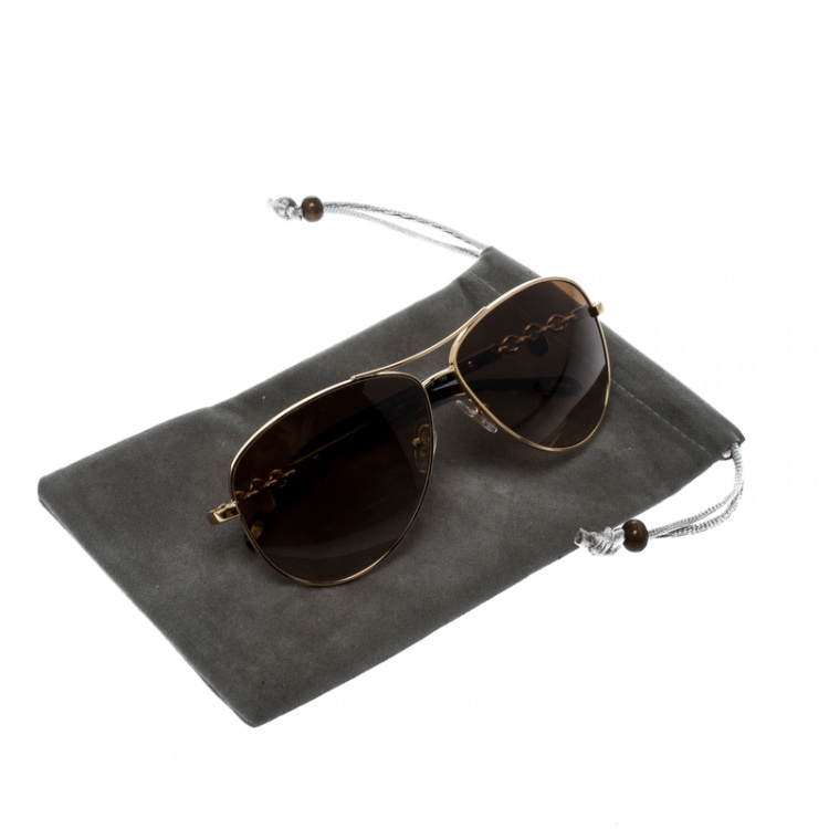 Pre Owned Tiffany & Co. Gold/Brown Gradient TF3034 Aviator Sunglasses