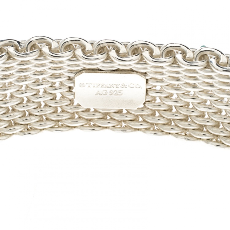 Pre Owned Tiffany & Co. Somerset Silver Mesh Bangle Bracelet
