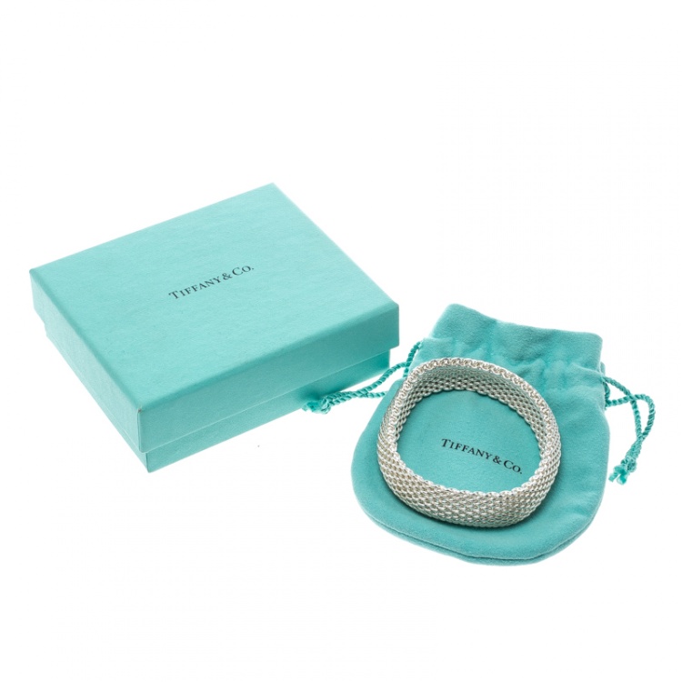 Pre Owned Tiffany & Co. Somerset Silver Mesh Bangle Bracelet