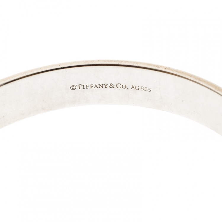 Pre Owned Tiffany & Co. Tiffany Locks Diamond & Silver Bangle Bracelet 18cm