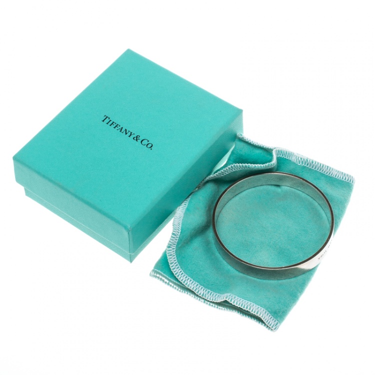 Pre Owned Tiffany & Co. Tiffany Locks Diamond & Silver Bangle Bracelet 18cm