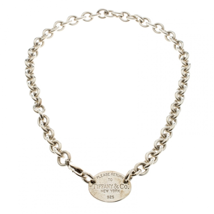 Pre Owned Tiffany & Co. Return to Tiffany Oval Tag Silver Choker Necklace