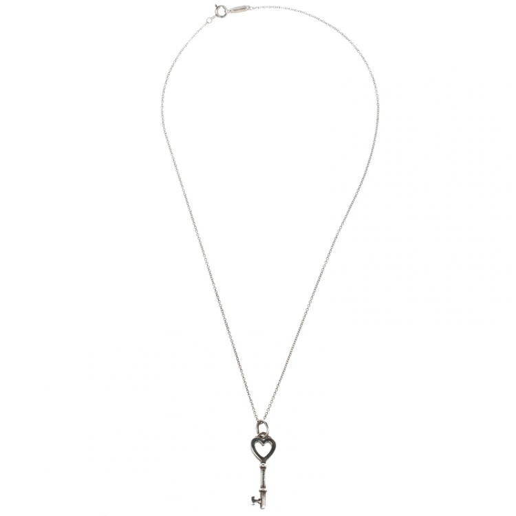 Pre Owned Tiffany & Co. Heart Key Silver Pendant Necklace