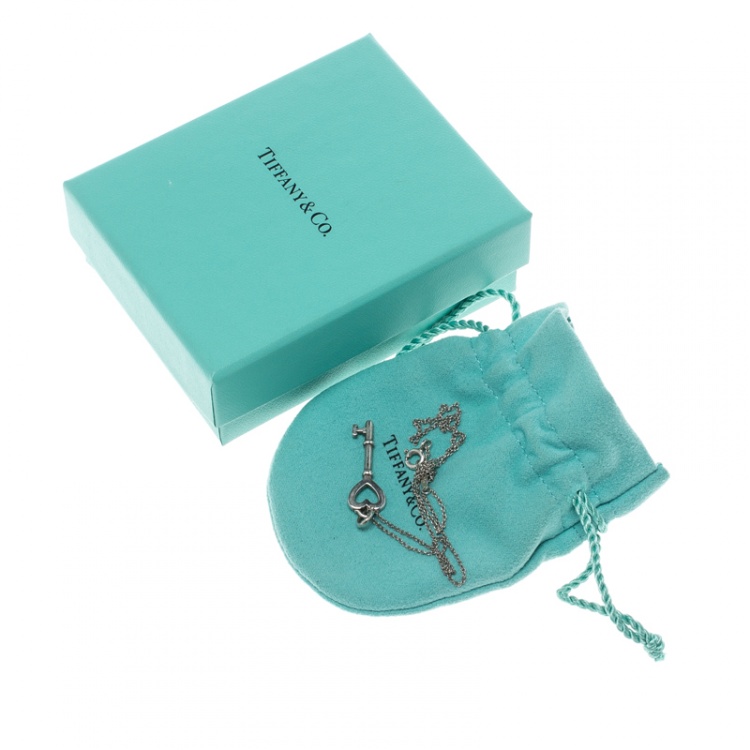 Pre Owned Tiffany & Co. Heart Key Silver Pendant Necklace