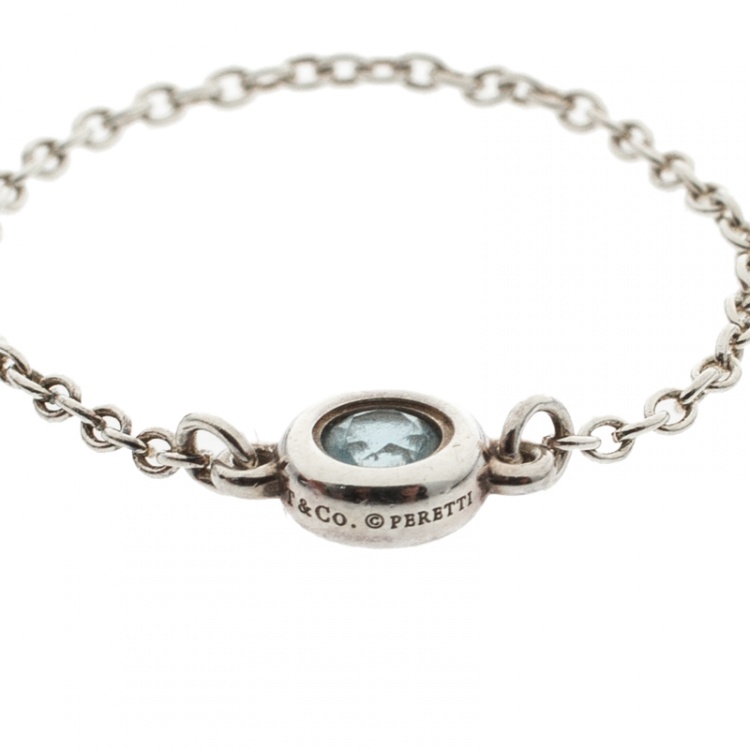 Pre Owned Tiffany & Co. Elsa Peretti Color by the Yard Aquamarine Silver Ring Size 58