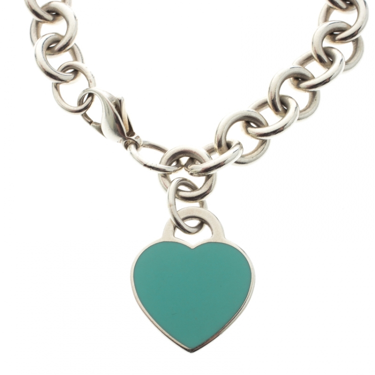 Pre Owned Tiffany & Co. Return To Tiffany Enamel Heart Tag Silver Bracelet 18cm