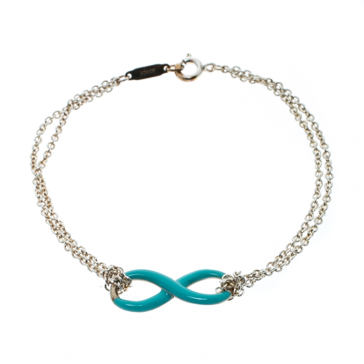 Pre Owned Tiffany & Co. Infinity Blue Enamel Silver Bracelet
