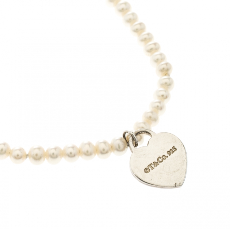 Pre Owned Tiffany & Co. Return To Tiffany Pearl Silver Heart Tag Bracelet