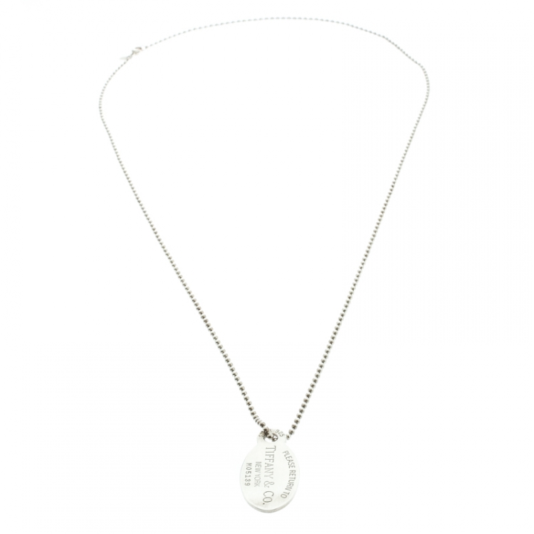 Pre Owned Tiffany & Co. Return To Tiffany Oval Tag Silver Beaded Chain Necklace