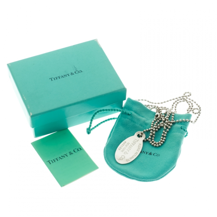 Pre Owned Tiffany & Co. Return To Tiffany Oval Tag Silver Beaded Chain Necklace