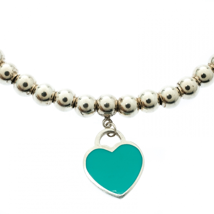 Pre Owned Tiffany & Co. Return to Tiffany Heart Tag Enamel Silver Beads Bracelet