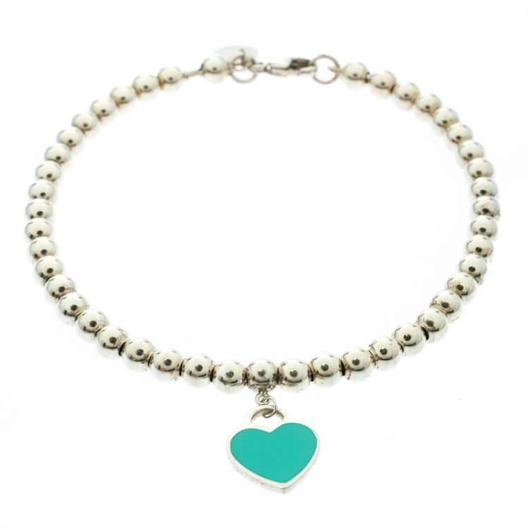 Pre Owned Tiffany & Co. Return to Tiffany Heart Tag Enamel Silver Beads Bracelet