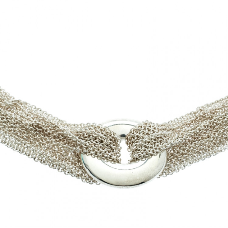 مملوكة مسبقًا Tiffany & Co. Circular Silver Multi Chain Mesh Toggle Necklace