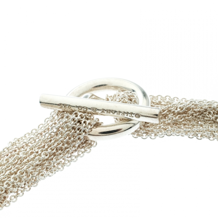 مملوكة مسبقًا Tiffany & Co. Circular Silver Multi Chain Mesh Toggle Necklace