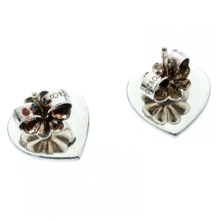 Pre Owned Tiffany & Co. Return to Tiffany Silver Mini Heart Tag Stud Earrings