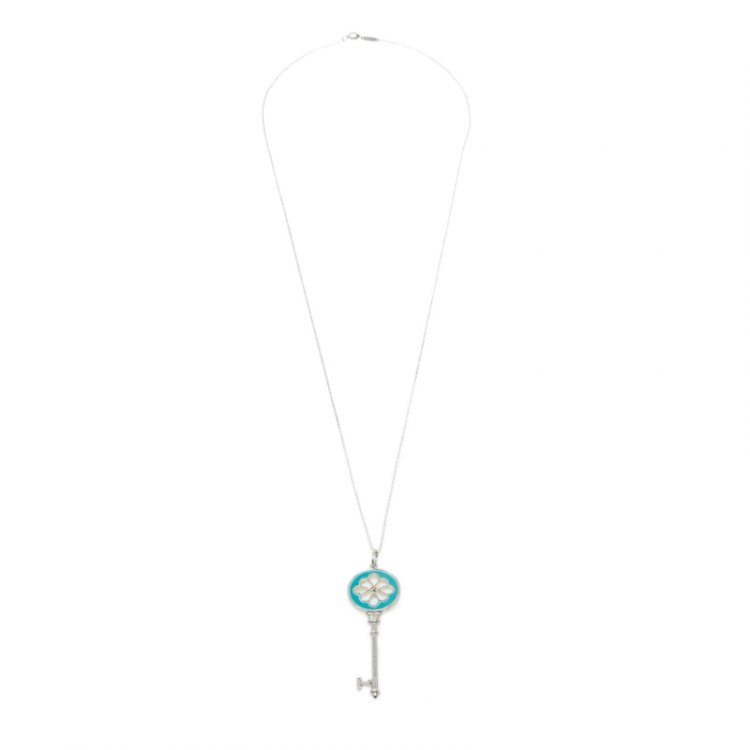 Pre Owned Tiffany & Co. Knot Key Pendant Enamel Silver Necklace