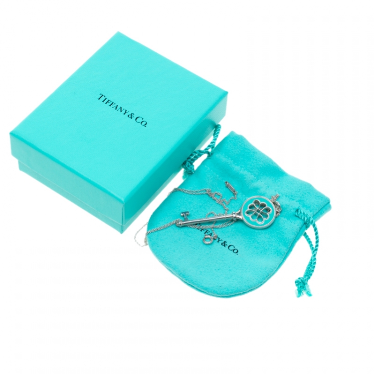 Pre Owned Tiffany & Co. Knot Key Pendant Enamel Silver Necklace