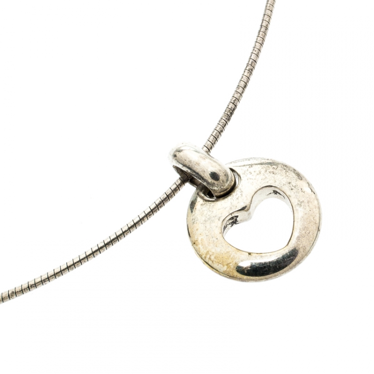 Pre Owned Tiffany & Co. Stencil Heart Pendant Wire Chain Necklace