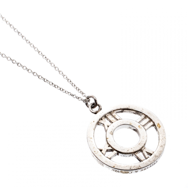 Pre Owned Tiffany & Co. Atlas Medallion Sterling Silver Pendant Necklace