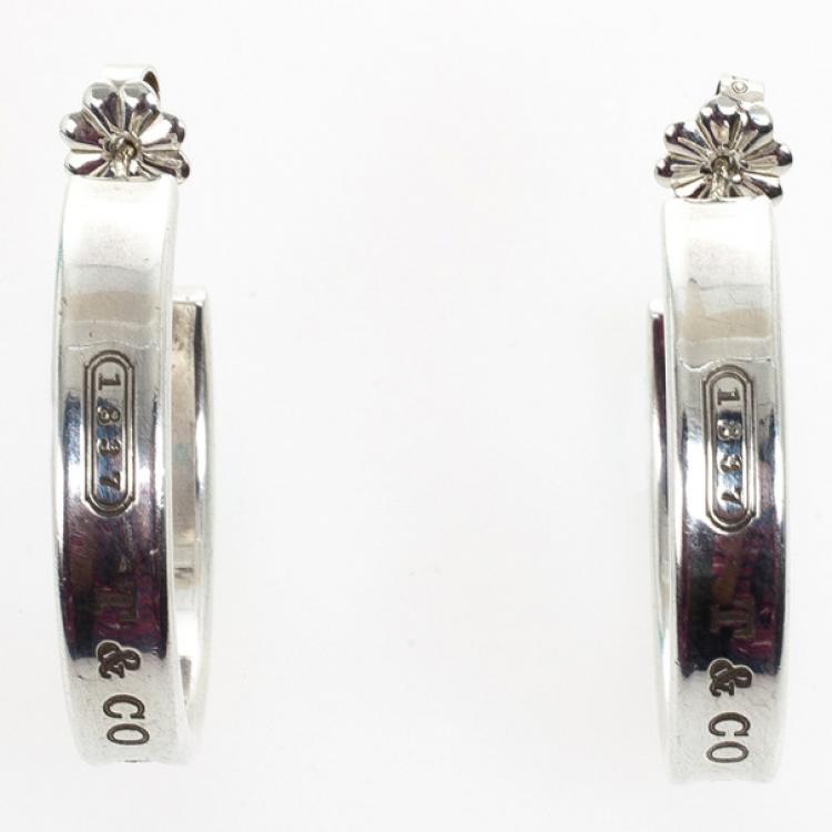 Pre Owned Tiffany & Co. 1837 Narrow Hoop Silver Earrings