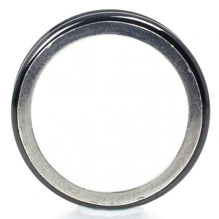 Pre Owned Tiffany & Co. 1837 Midnight Titanium and Silver Wide Band Ring Size 54