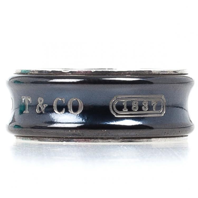 Pre Owned Tiffany & Co. 1837 Midnight Titanium and Silver Wide Band Ring Size 54