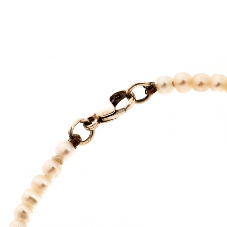 Pre Owned Tiffany & Co. Return to Tiffany Heart Tag Freshwater Pearl Silver Beads Bracelet