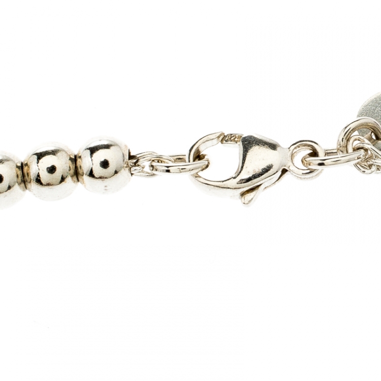 Pre Owned Tiffany & Co. Return to Tiffany Enamel Heart Tag Silver Bead Bracelet 