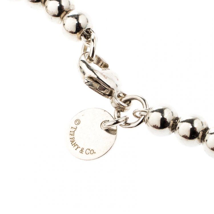 Pre Owned Tiffany & Co. Return to Tiffany Enamel Heart Tag Silver Bead Bracelet 