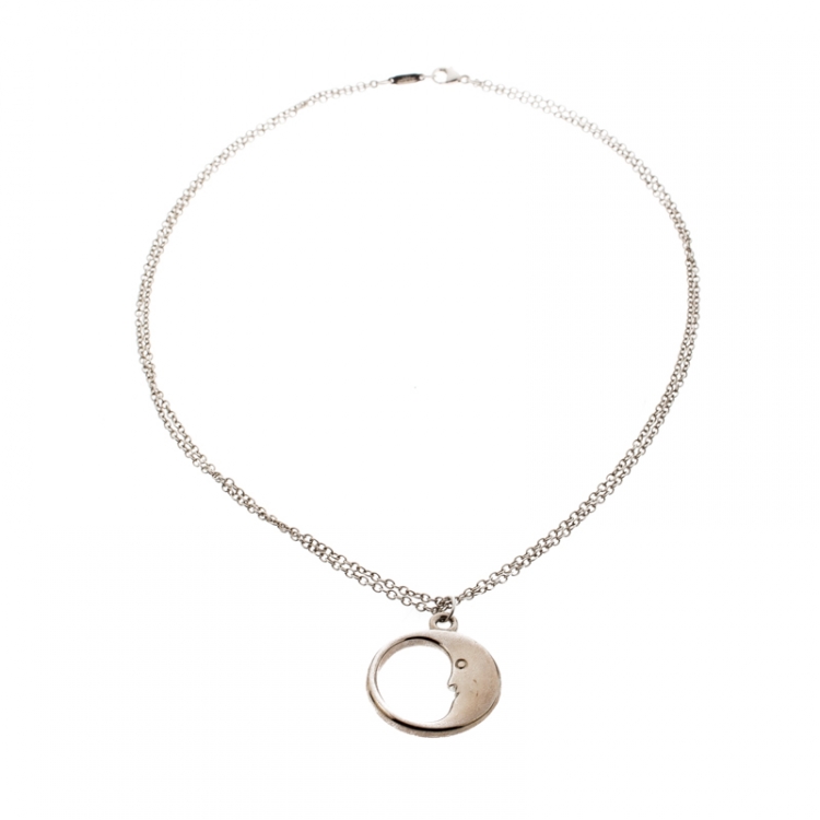 Pre Owned Tiffany & Co. Man In The Moon Silver Pendant Necklace