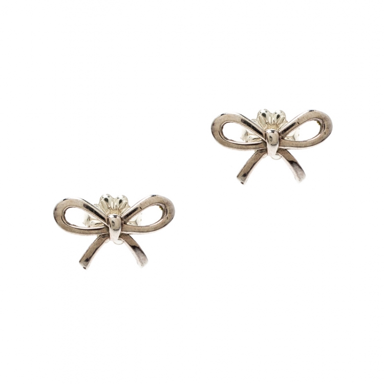 Pre Owned Tiffany & Co. Bow Silver Stud Earrings