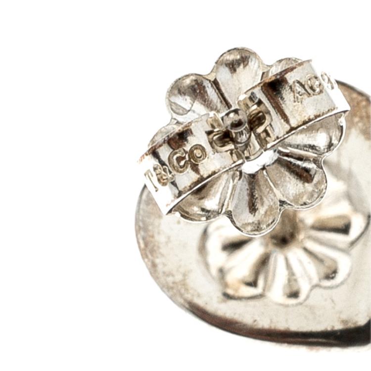 Pre Owned Tiffany & Co. Love Heart Blue Enamel Silver Stud Earrings 