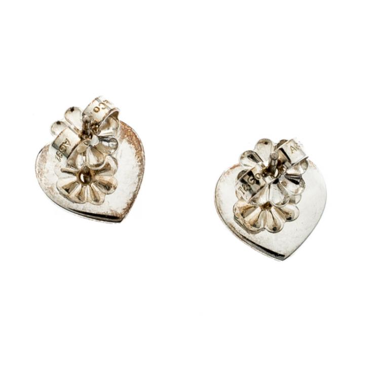 Pre Owned Tiffany & Co. Love Heart Blue Enamel Silver Stud Earrings 