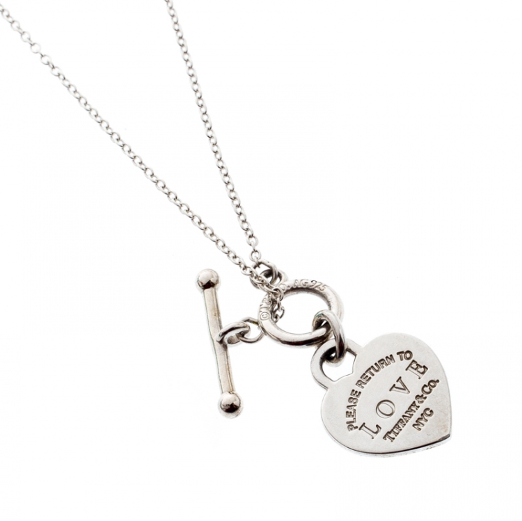Pre Owned Tiffany Return To Tiffany Love Heart Blue Enamel Silver Toggle Necklace
