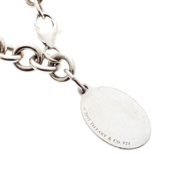 Pre Owned Tiffany & Co. Enamel American Flag Charm Silver Link Bracelet