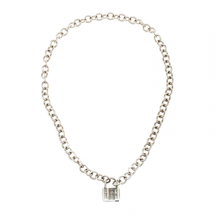 Pre Owned Tiffany & Co. 1837 Lock Silver Chain Link Pendant Necklace