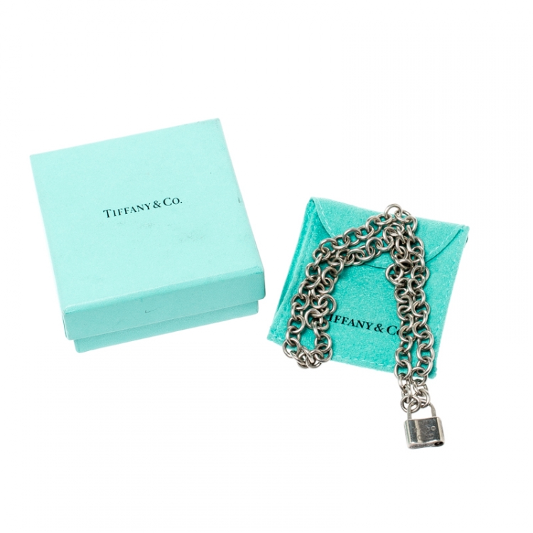 Pre Owned Tiffany & Co. 1837 Lock Silver Chain Link Pendant Necklace