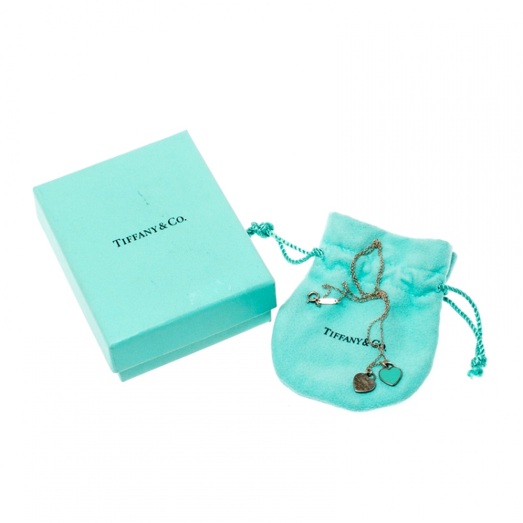Pre Owned Tiffany & Co. Return to Tiffany Mini Double Heart Tag Silver Pendant Necklace