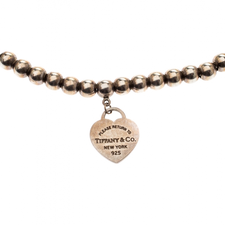 مملوكة مسبقًا Tiffany & Co. Return to Tiffany Enamel Heart Tag Silver Bead Bracelet